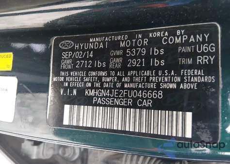 2015 Hyundai Genesis 3.8 from USA, damaged, VIN KMHGN4JE2FU046668